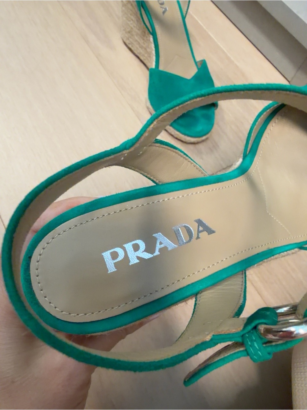 Prada Emerald Green Suede Espadrille Wedge Sandals Size 39 - Picture 4 of 6